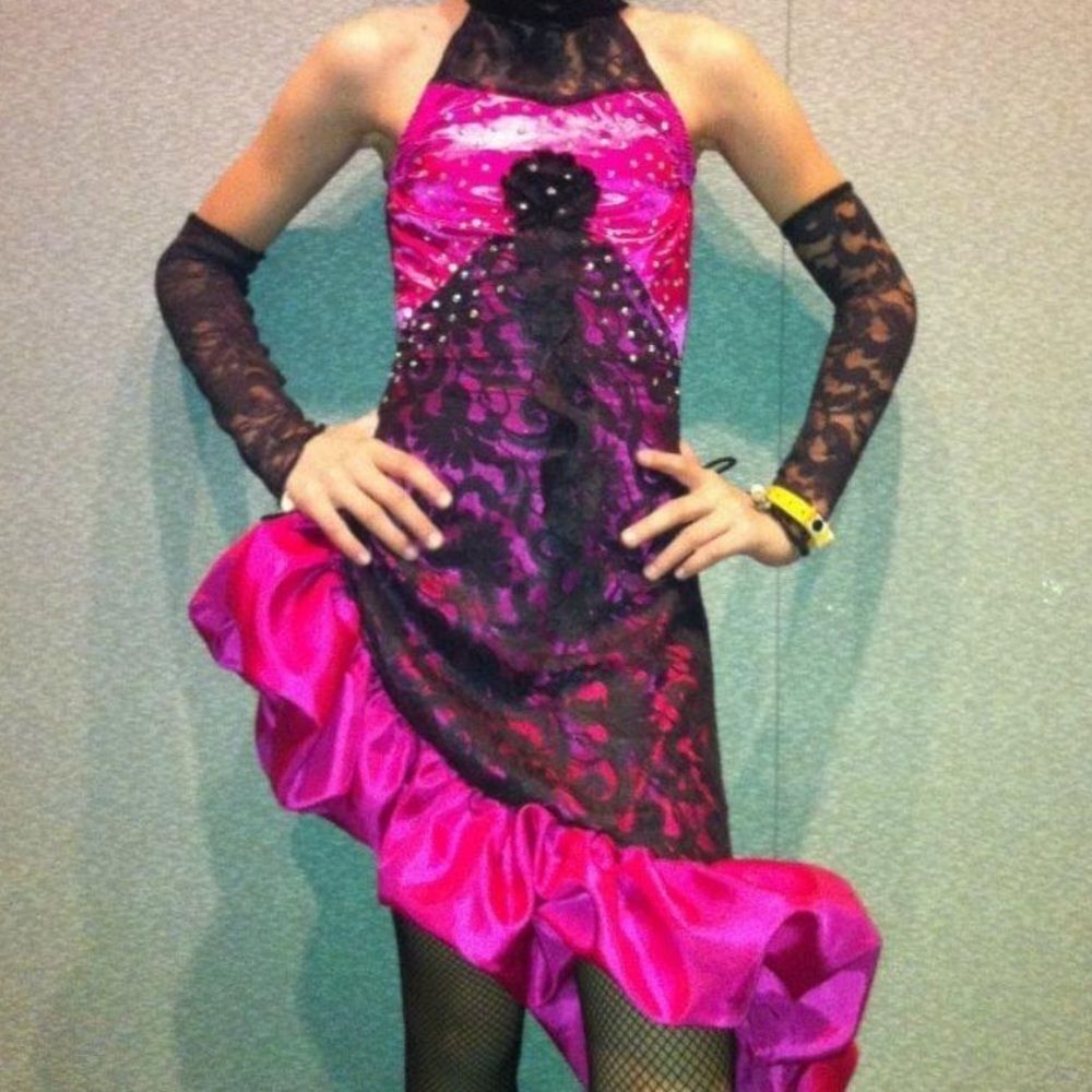 Custom Spanish Style Dance Costume with Swarovski Crystals and Arm Sleeves